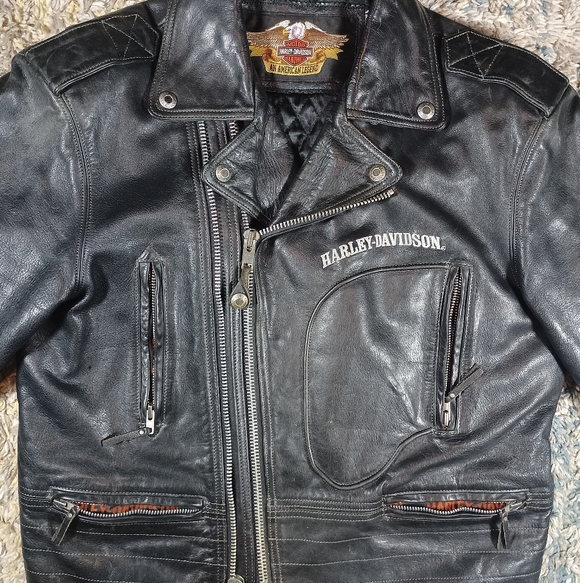 Vintage Harley Davidson Leather Jacket D Pocket Embroidered Double Zipper - Picture 2 of 15